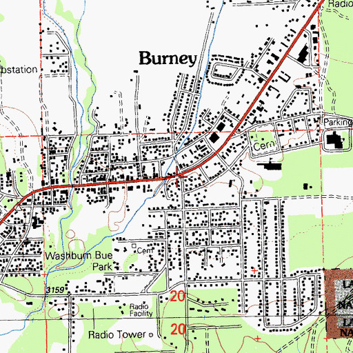Topographic Map of Burney, CA