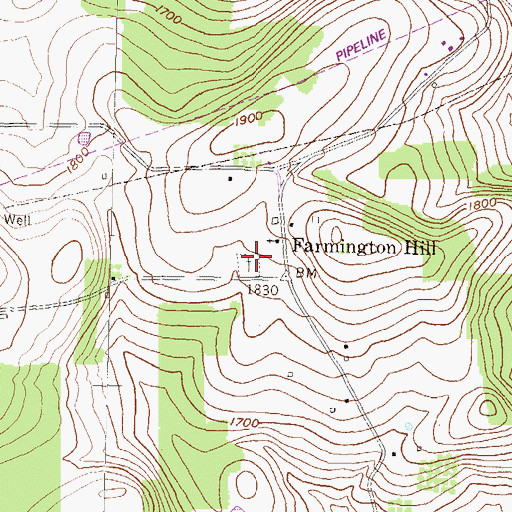 Topographic Map of Farmington Hill Cemetery, PA
