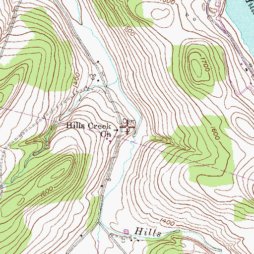 Topographic Map of Hills Creek Cemetery, PA