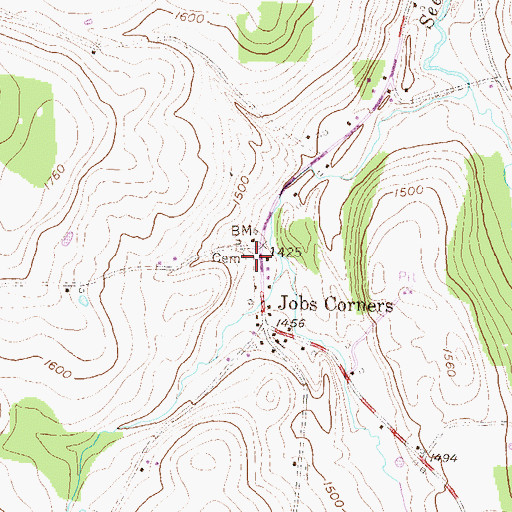 Topographic Map of Jobs Corners Cemetery, PA