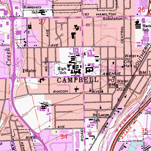 Topographic Map of Campbell, CA