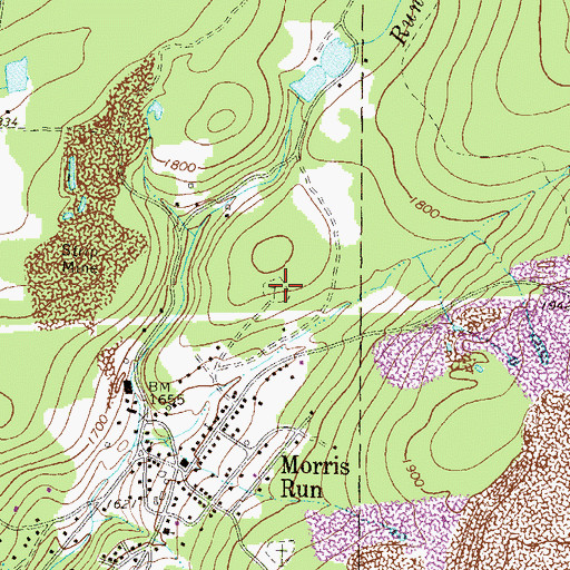 Topographic Map of Morris Run - Lutheran Community Cemetery, PA