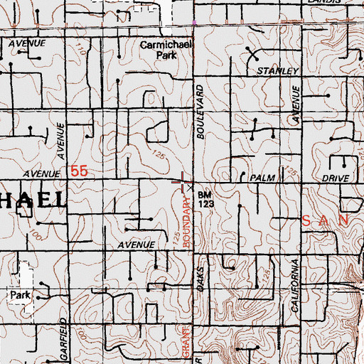 Topographic Map of Carmichael, CA