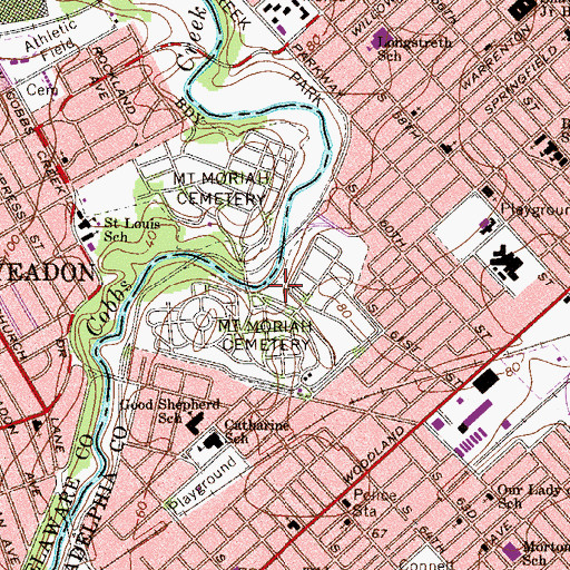 Topographic Map of Mount Moriah Cemetery Naval Plot, PA