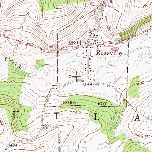 Topographic Map of Watson - Roseville Cemetery, PA