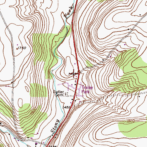 Topographic Map of Stony Fork Baptist Church Cemetery, PA