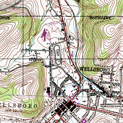 Topographic Map of Wellsboro Cemetery, PA