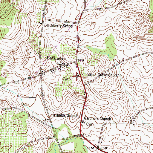 Topographic Map of Chestnut Grove Lutheran Church Cemetery, PA