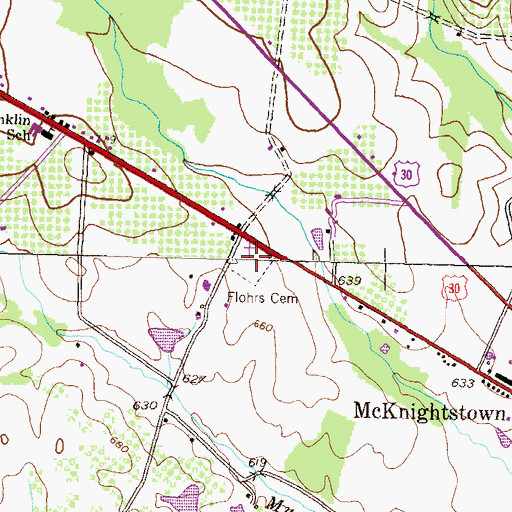 Topographic Map of Flohrs Lutheran Church Cemetery, PA