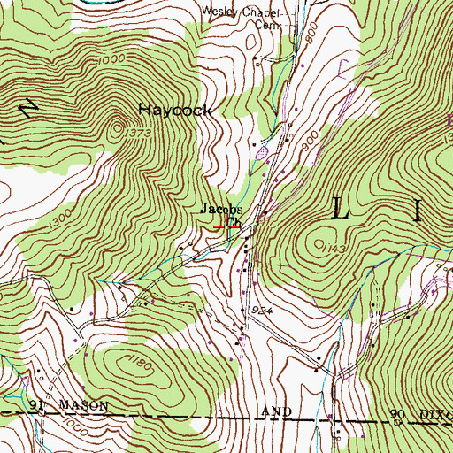 Topographic Map of Jacobs Church Cemetery, PA