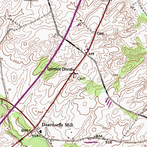 Topographic Map of Latimore Mennonite Meetinghouse Cemetery, PA