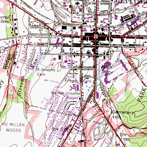 Topographic Map of Lincoln Cemetery, PA
