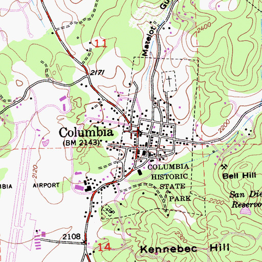 Topographic Map of Columbia, CA