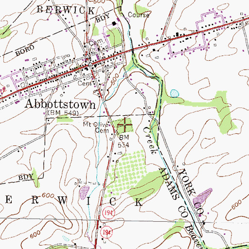 Topographic Map of Mount Olive Cemetery, PA