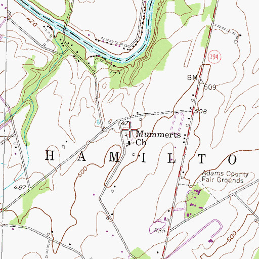 Topographic Map of Mummerts Meetinghouse Cemetery, PA