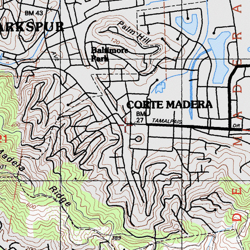Topographic Map of Corte Madera, CA