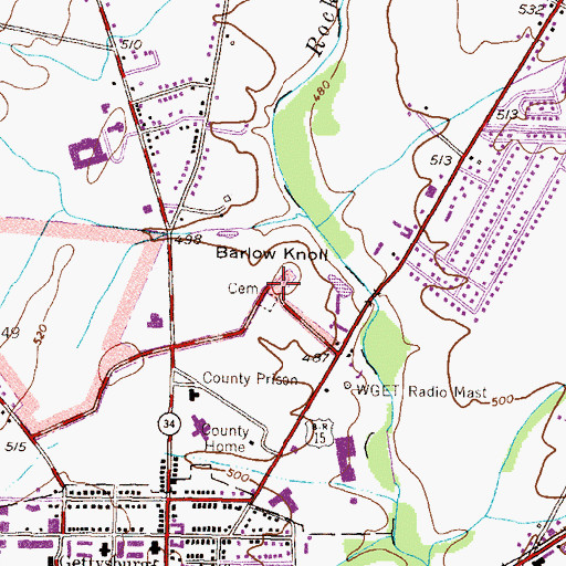 Topographic Map of Old Alms House Cemetery, PA