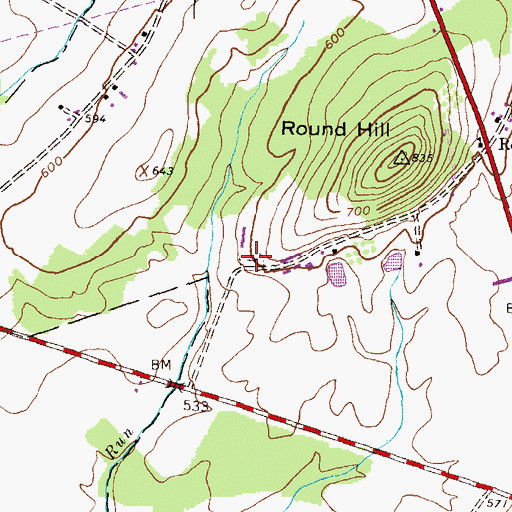 Topographic Map of Round Hill Presbyterian Churchyard, PA