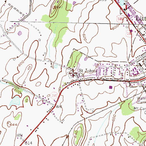 Topographic Map of Saint John's Lutheran Cemetery, PA