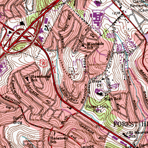 Topographic Map of Agudath Achim Cemetery, PA