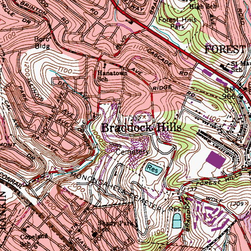 Topographic Map of All Saints Catholic Cemetery, PA