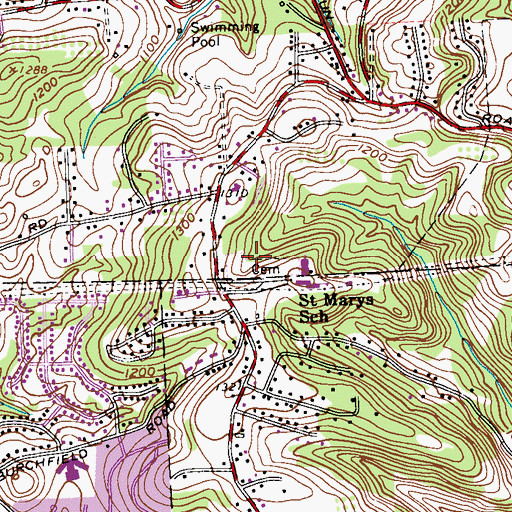 Topographic Map of Saint Mary's of the Assumption Cemetery, PA