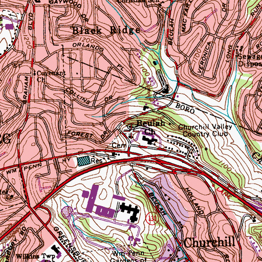 Topographic Map of Beulah Presbyterian Church Cemetery, PA