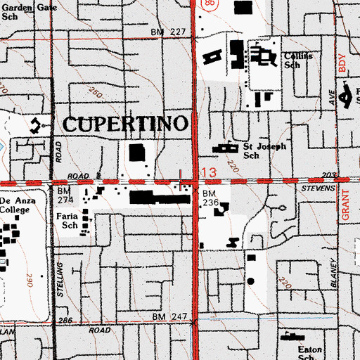 Topographic Map of Cupertino, CA
