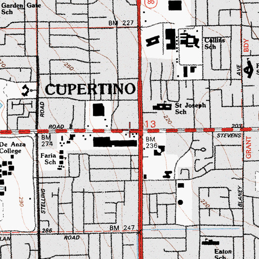 Topographic Map of Cupertino, CA