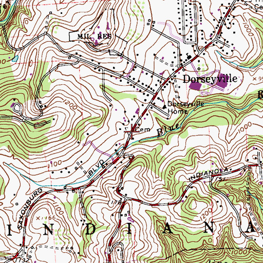 Topographic Map of Blue Run Cemetery, PA