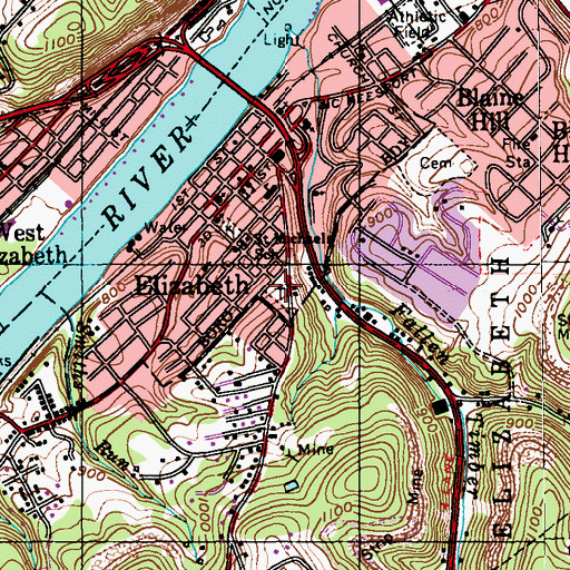 Topographic Map of Calvary Cemetery, PA