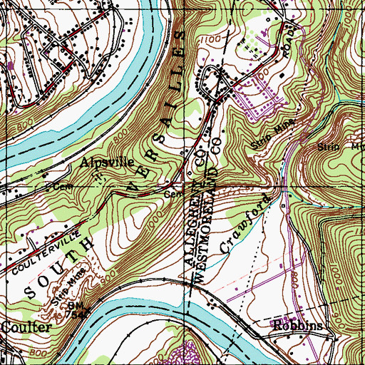 Topographic Map of Coulter - South Versailles Cemetery, PA