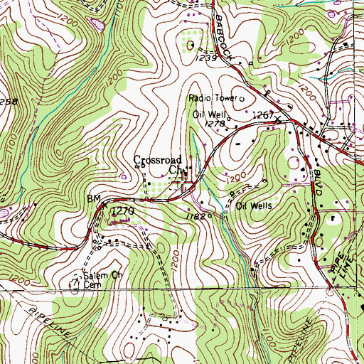 Topographic Map of Cross Roads Cemetery, PA
