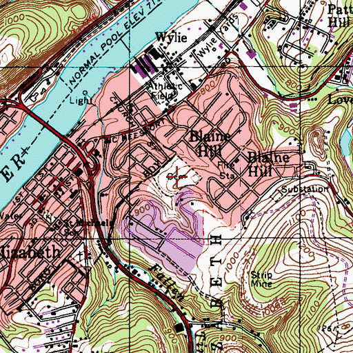 Topographic Map of Elizabeth Cemetery, PA