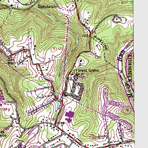 Topographic Map of Forest Grove Cemetery, PA