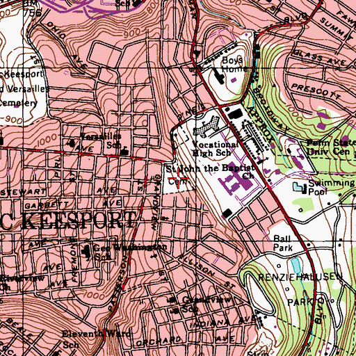 Topographic Map of Saint Mary's Cemetery, PA