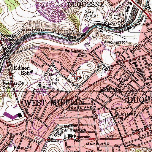 Topographic Map of Holy Name Cemetery, PA