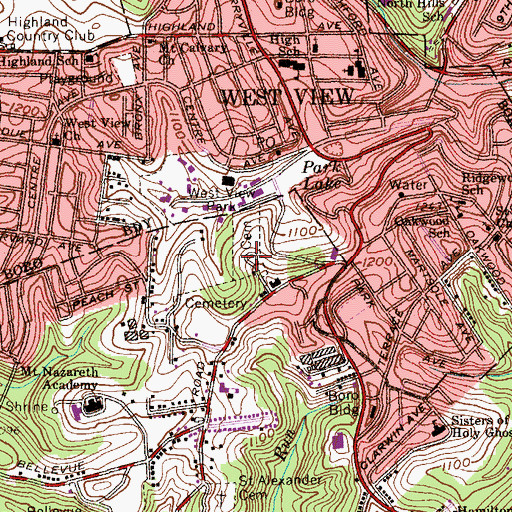 Topographic Map of Lithuanian Cemetery Association, PA