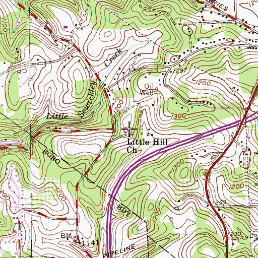 Topographic Map of Little Hill United Methodist Church Cemetery, PA