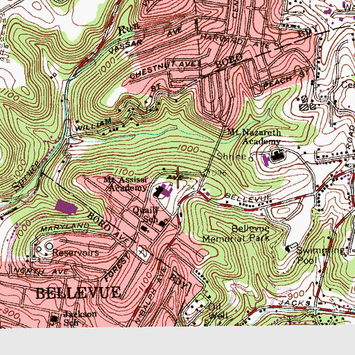 Topographic Map of Mount Assisi Convent Cemetery, PA