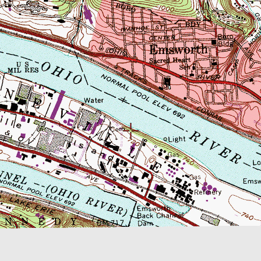 Topographic Map of Neville Island Presbyterian Cemetery, PA