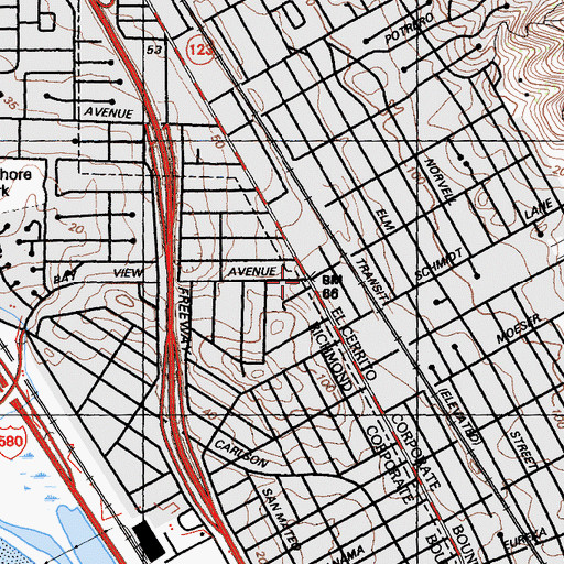 Topographic Map of El Cerrito, CA