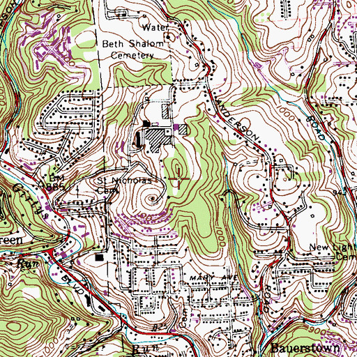 Topographic Map of Oak Grove Cemetery, PA