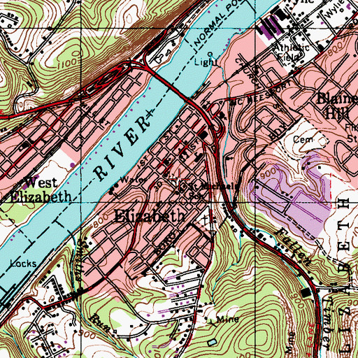 Topographic Map of Old Elizabeth Cemetery, PA