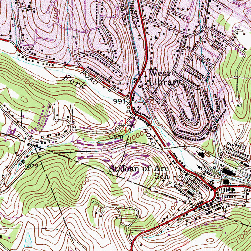 Topographic Map of Peters Creek Baptist Church Cemetery, PA