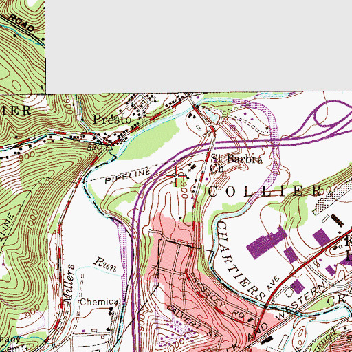 Topographic Map of Saint Barbara Roman Catholic Cemetery, PA