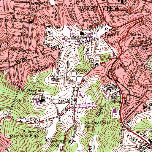 Topographic Map of Saint Josephs Cemetery, PA