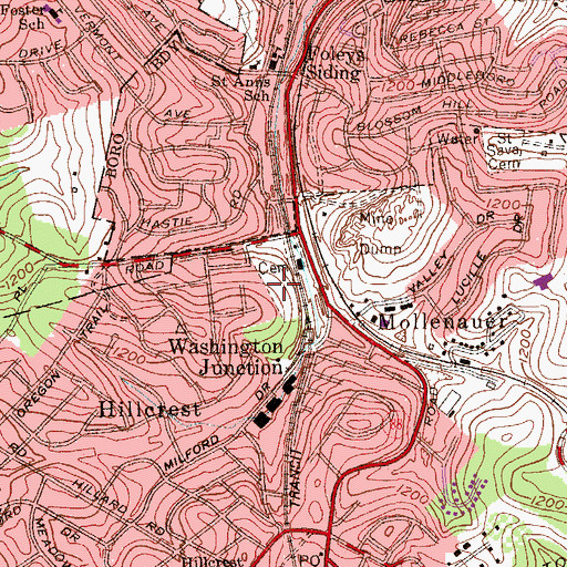 Topographic Map of Saint John the Baptist Byzantine Catholic Cemetery, PA