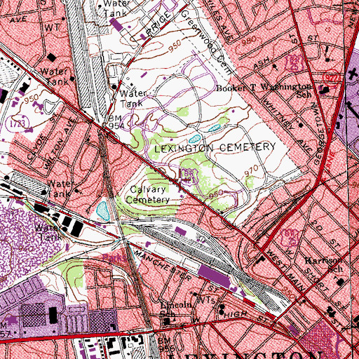 Topographic Map of Lexington National Cemetery, KY