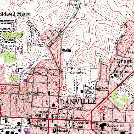 Topographic Map of Danville National Cemetery, KY